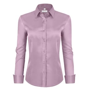 Camisas de botão para mulheres Siliteelon Greyish Purple XXL