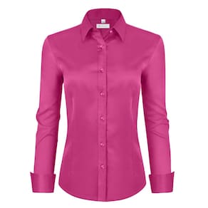Camisas de botão para mulheres siliteelon rosa vermelha GG