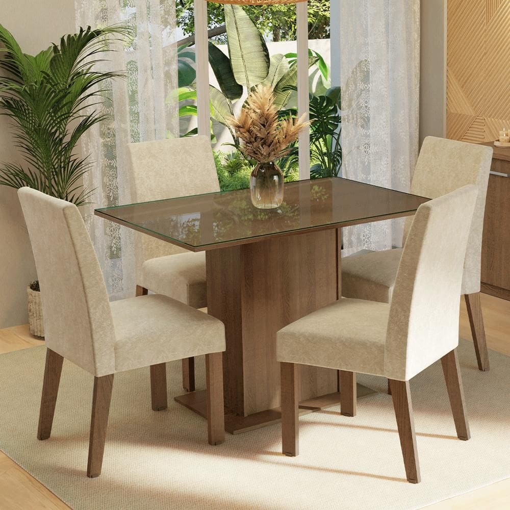 Conjunto Sala de Jantar Mesa Tampo de Vidro 4 Cadeiras Rustic/Imperial Zion Madesa