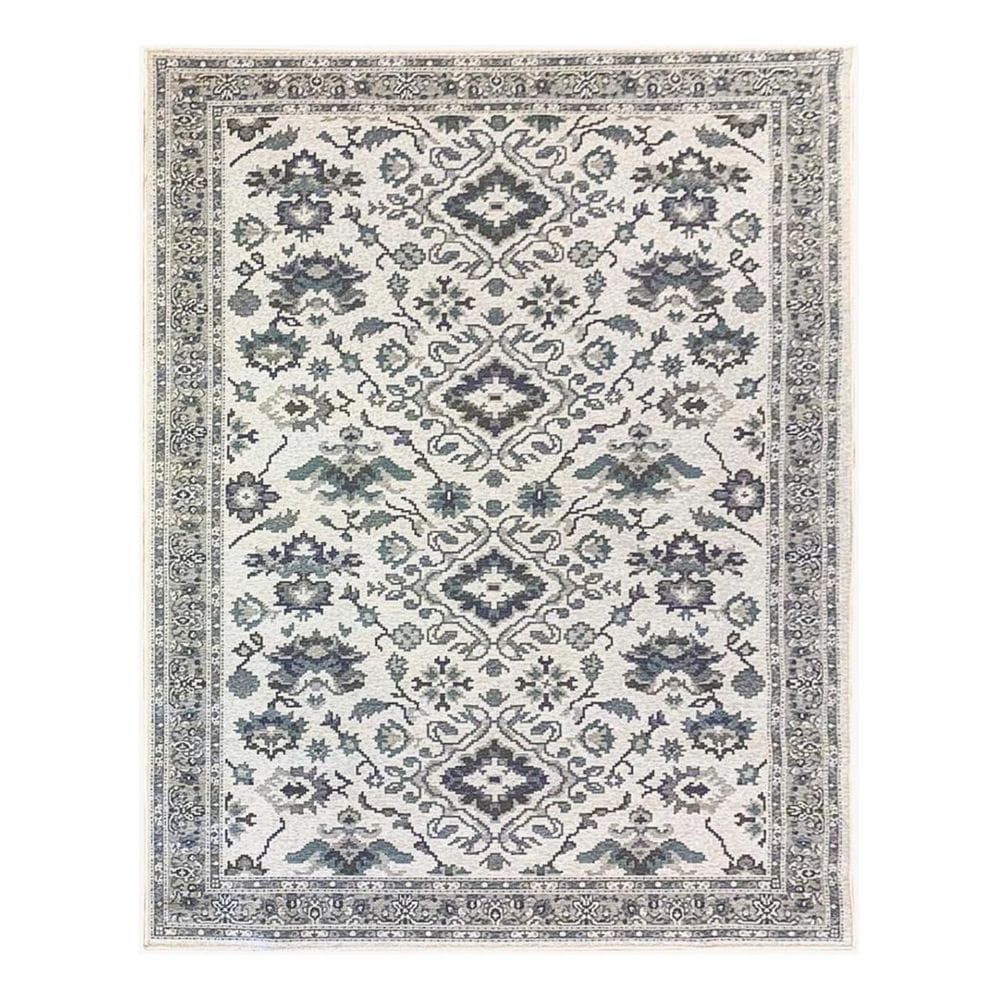 Tapete Sala Oriental 150X200 Cm Cinza Azul Sem Pelo