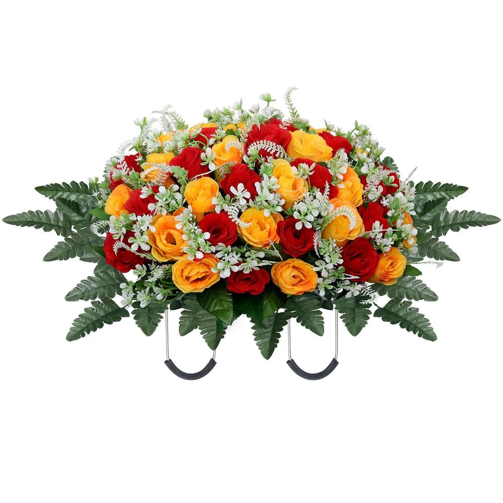 Sela de flores de cemitério artificial LOSFOTBO Lápide vermelha amarela