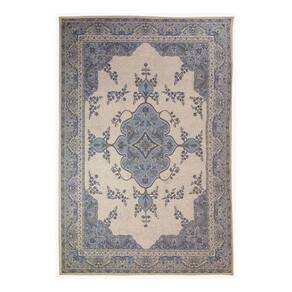 Tapete Sala Tabriz Bege Azul 300X400 Cm Classico Tipo Belga