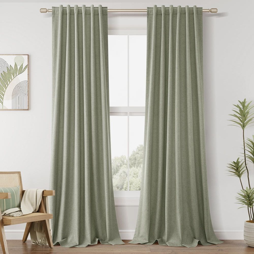 Cortinas Guken Sage Green Linen Blackout 107x229cm 100% Blackout