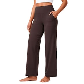 Calças CRZ YOGA Butterlift de cintura alta, perna larga, marrom, pequena