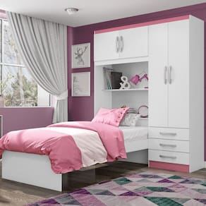 Guarda-Roupa Solteiro Dream 4 Portas 3 Gavetas Branco/Pink-Pnr Móveis