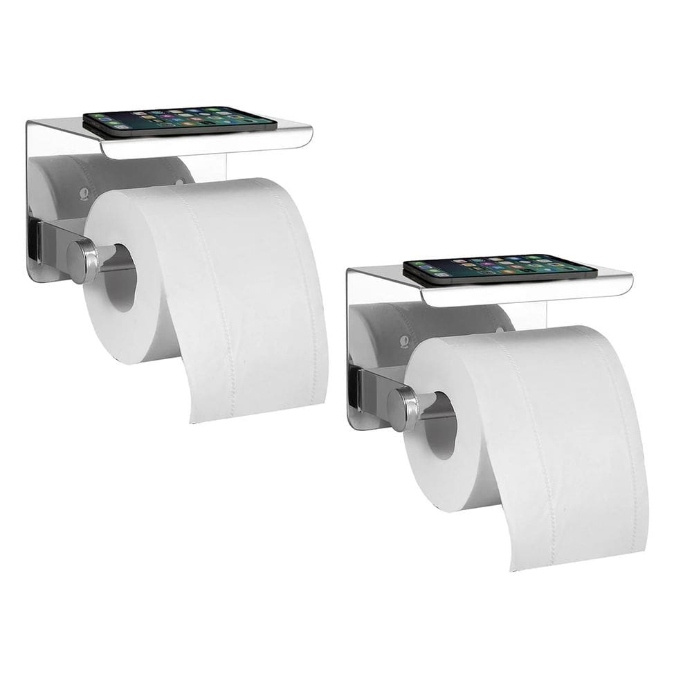 Suporte Papel Higienico Inox Kit 2 unidades Banheiro Lavabo Prateleira Apoio Celular Objeto Parede Multiuso