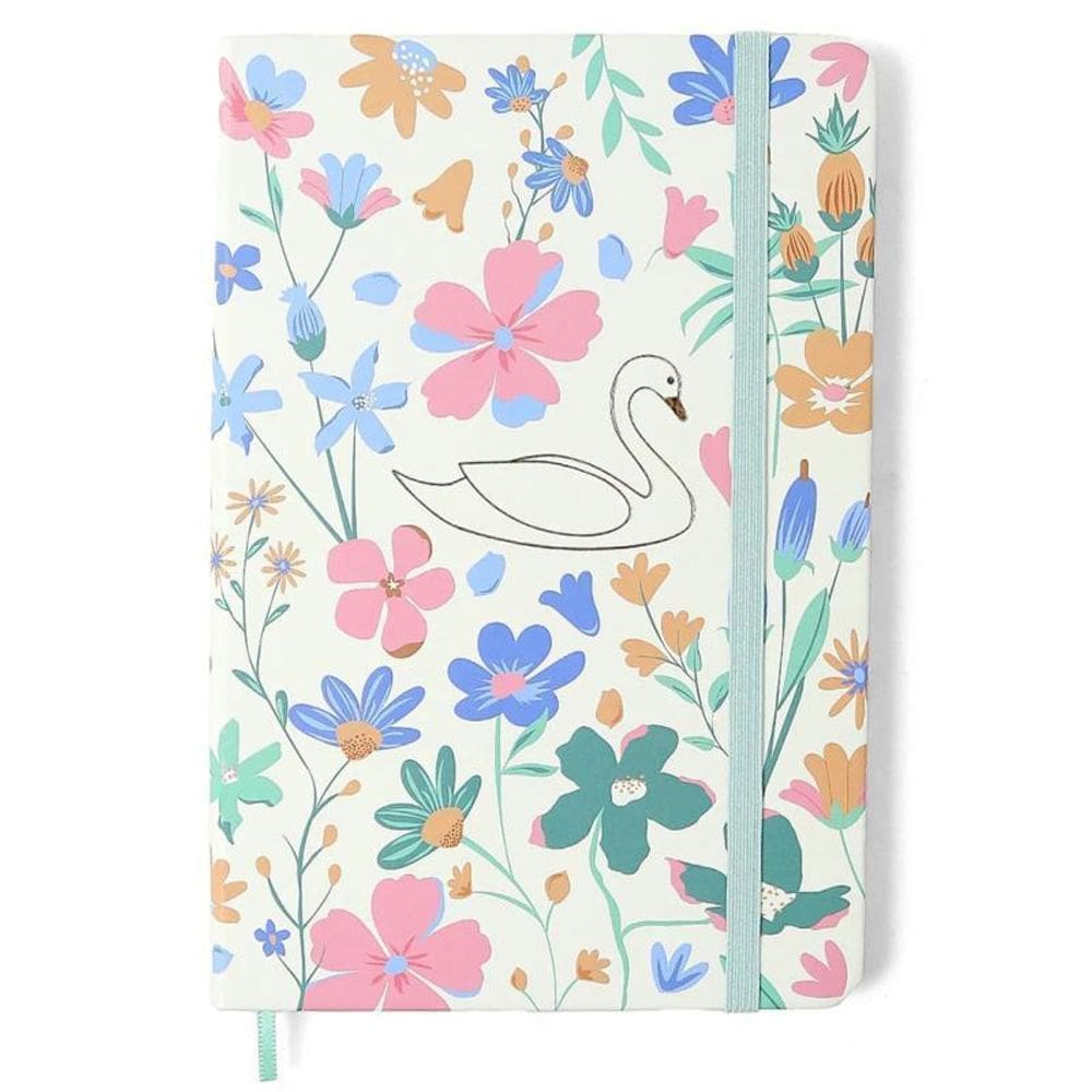 Caderneta Ciceros Lagoa Pontado 14X21 Cisne Floral Off White