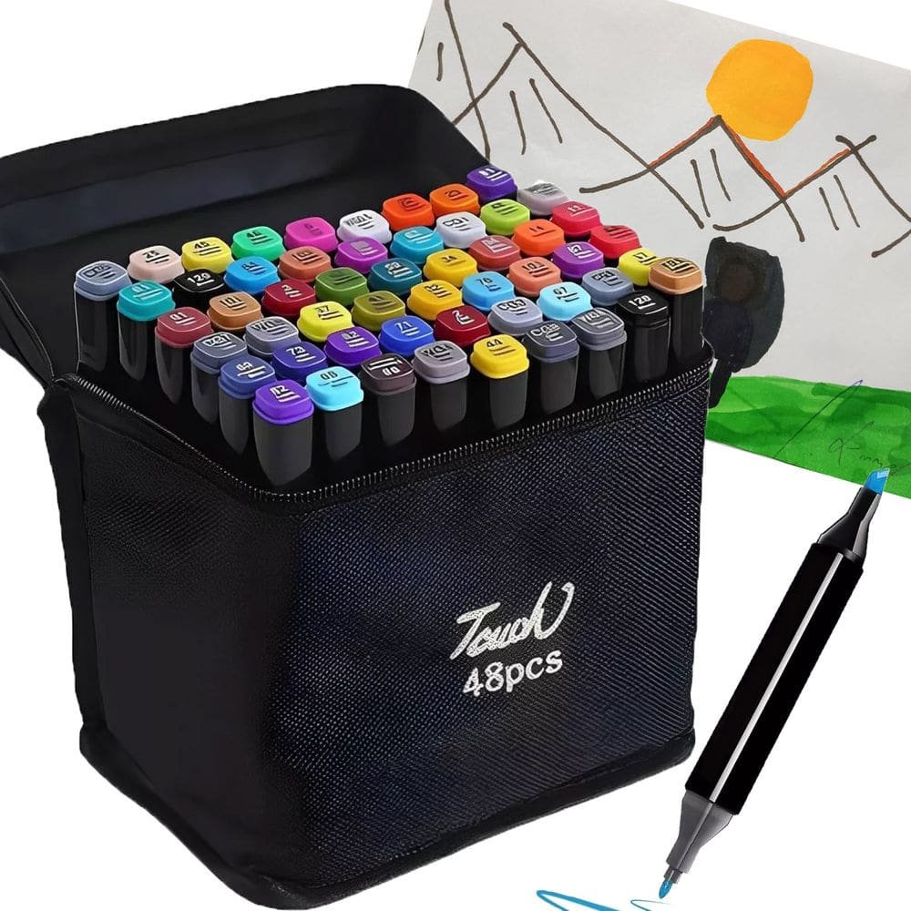 Caneta Canetinha 80 Cores Permanente Marcador Ponta Dupla Bolsa Estojo Arte Pintura