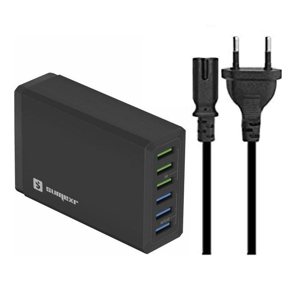 Hub Carregador Régua 6 Entradas Usb 10A 50W Rápido Preto