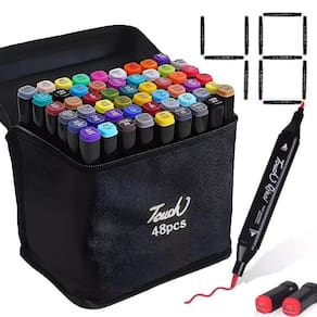 Caneta Canetinha Marcador Permanente 48 Cores Estojo Com Alça Bolsa Ponta Dupla Escola Trabalho Arte Desenho