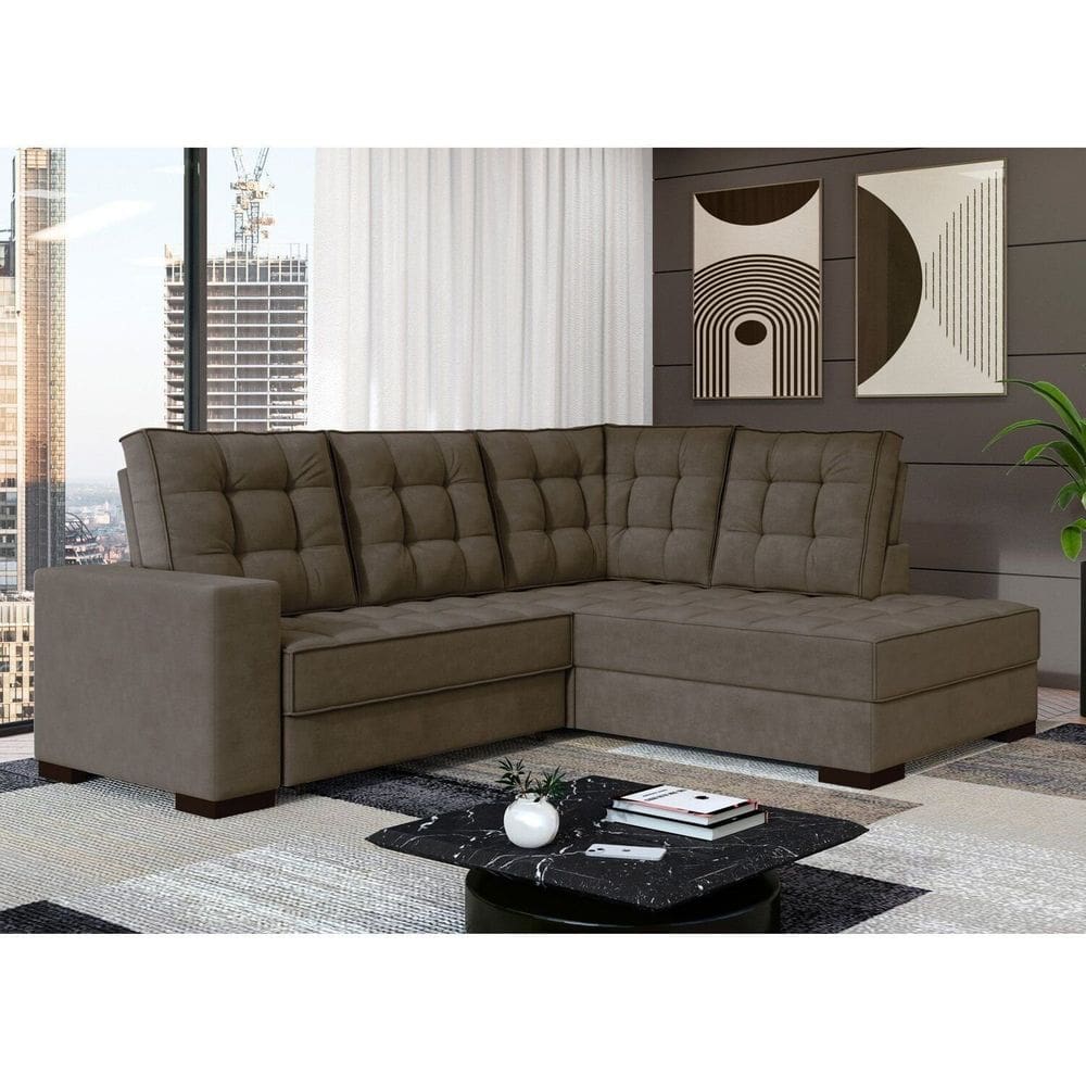 Sofá Canto Retrátil e Reclinável Munique Tamanho 220cm X 175cm Marrom