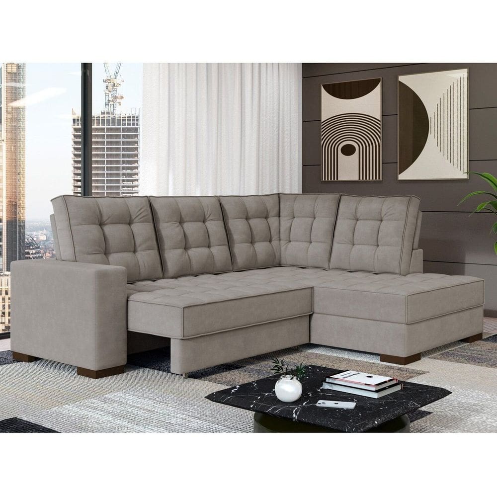 Sofá Canto Retrátil e Reclinável Munique Tamanho 220cm X 175cm Bege