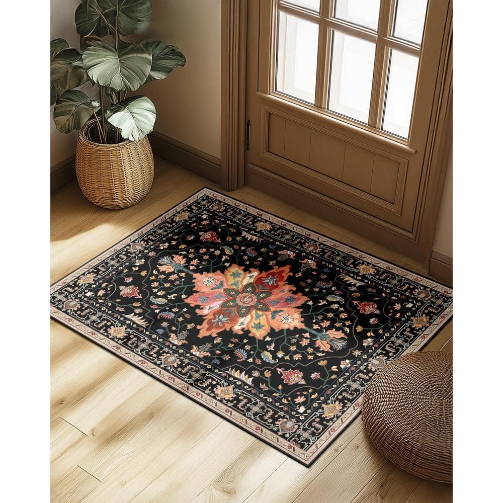 Tapete Area RELEANY Lavável Antiderrapante Floral Vintage 60x90cm