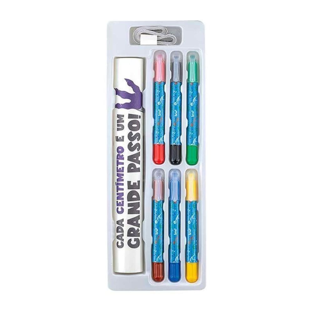 Giz Cera Retrátil + Régua Crescimento Raptors Caixa 8 Pcs