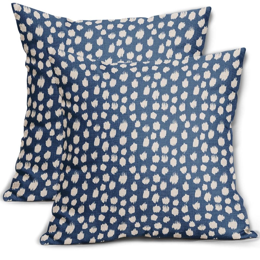 Capas de almofada Sweetshow Blue Cream Dots 55 cm, conjunto de 2 peças de linho