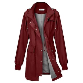 Jaqueta de chuva PITINAN Capa de chuva impermeável para mulheres vinho tinto S