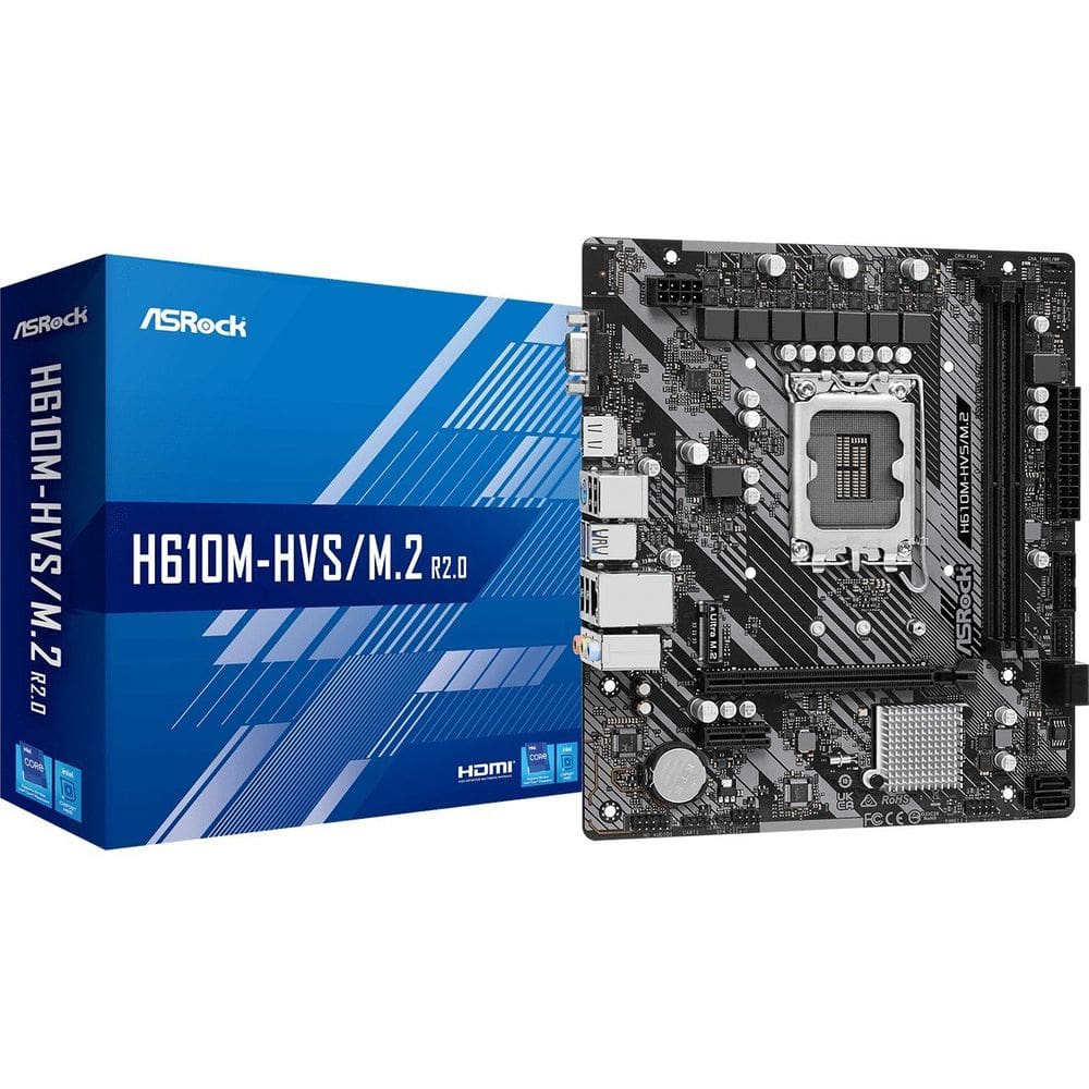 Placa Mae ASROCK H610M-HVS/M.2 R2.0 LGA1700 2XDDR4 3200 DIMM 64GB 4XSATA3 2XUSB3.2 4XUSB2.0