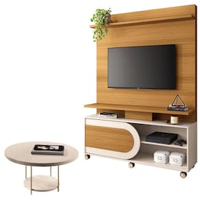 Estante Home Theater Òrbis Cinamomo Off White e Mesa de Centro Sky Off White- HB Móveis