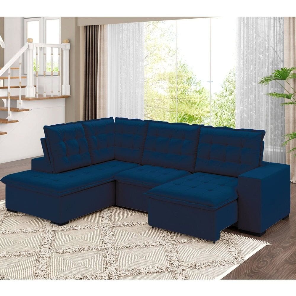 Sofá Canto Retrátil e Reclinável Belluno Tamanho 310cm X 220cm Azul