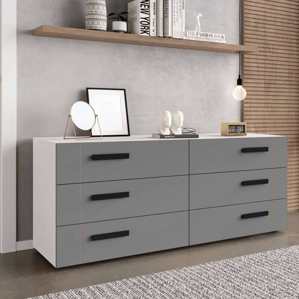 Cômoda 6 Gavetas Lisboa Politorno Móveis Branco/Cinza