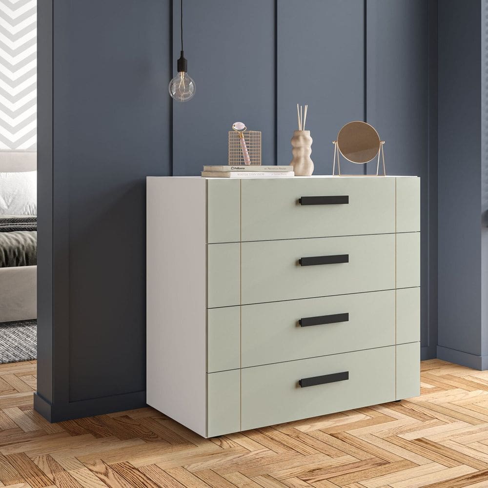 Cômoda 4 Gavetas Lisboa Politorno Móveis Branco/Verde