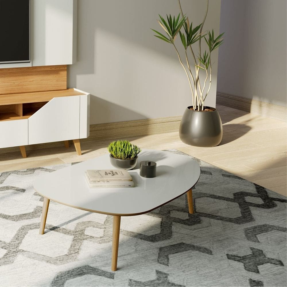 Mesa de Centro Organica 120cm X 75cm X 33cm Freijó/Off White