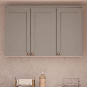 Armário Aéreo para Cozinha 3 Portas Provençais 100% Mdf Branco/Cinza