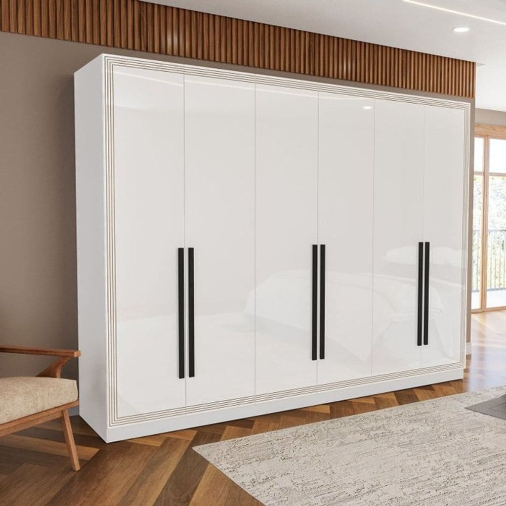 Guarda Roupa 6 Portas 4 Gavetas Móveis Valência Branco