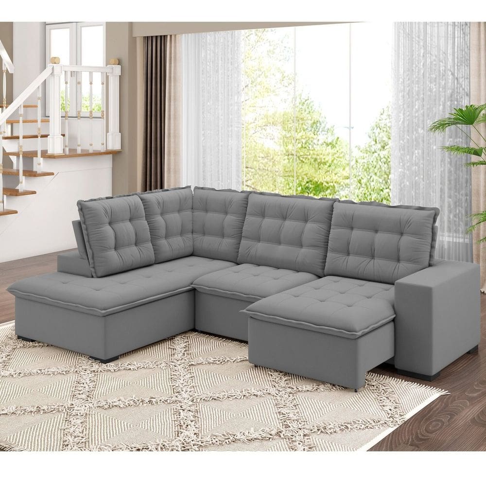 Sofá Canto Retrátil e Reclinável Belluno Tamanho 310cm X 220cm Cinza