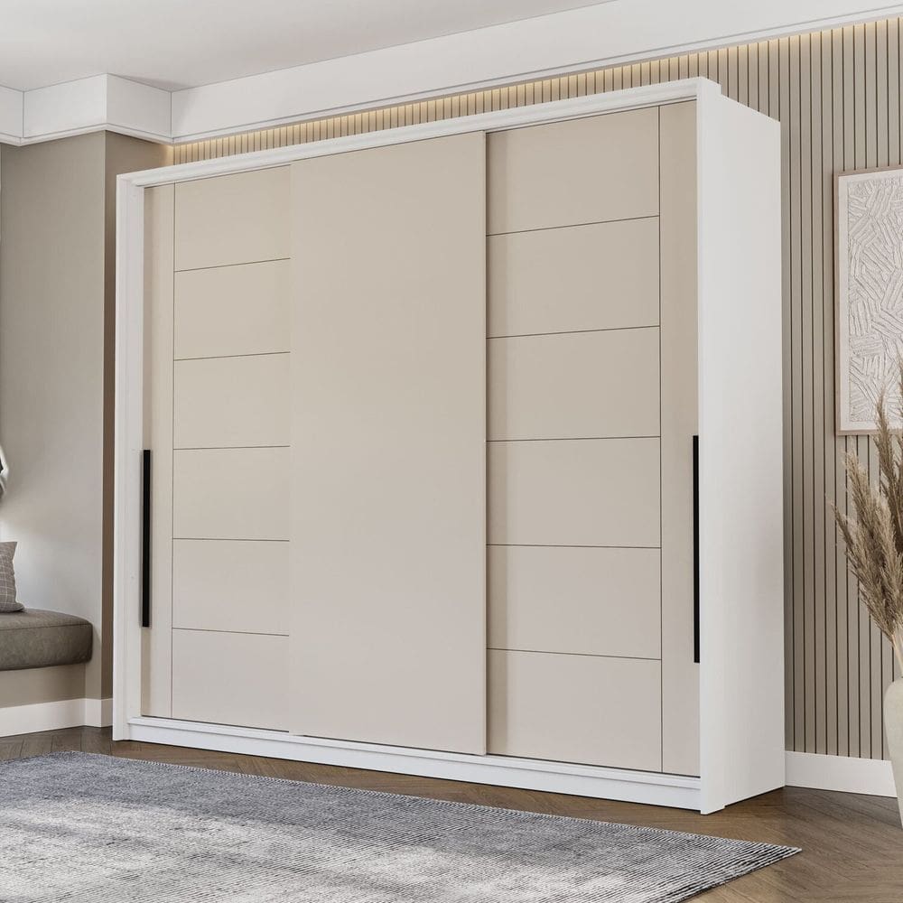 Guarda Roupa 3 Portas de Correr 4 Gavetas Lisboa Branco/Creme