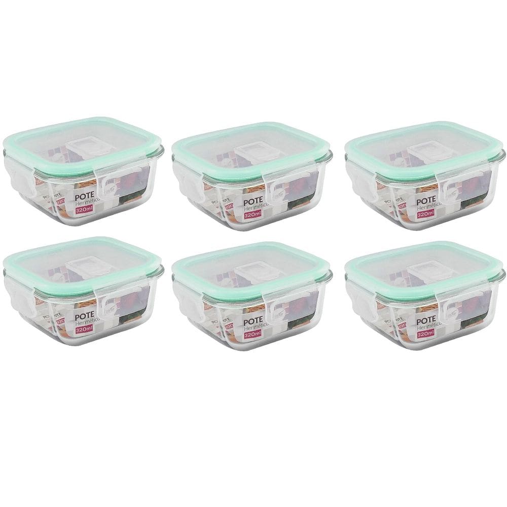 Jogo de 6 Potes de Vidro 320ml com Fechamento Hermético 4 Travas Marmita