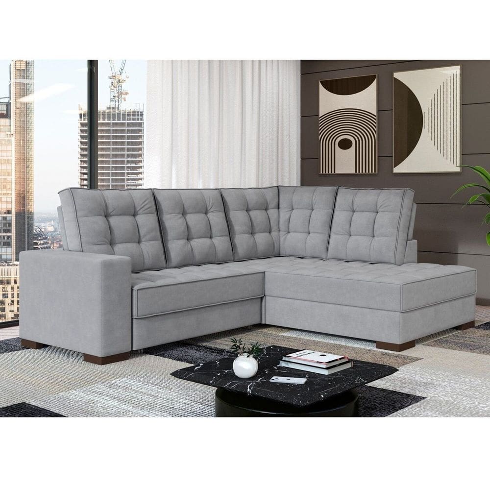 Sofá Canto Retrátil e Reclinável Munique Tamanho 220cm X 175 Cm Cinza