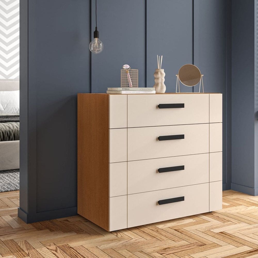 Cômoda 4 Gavetas Lisboa Politorno Móveis Freijo/Creme
