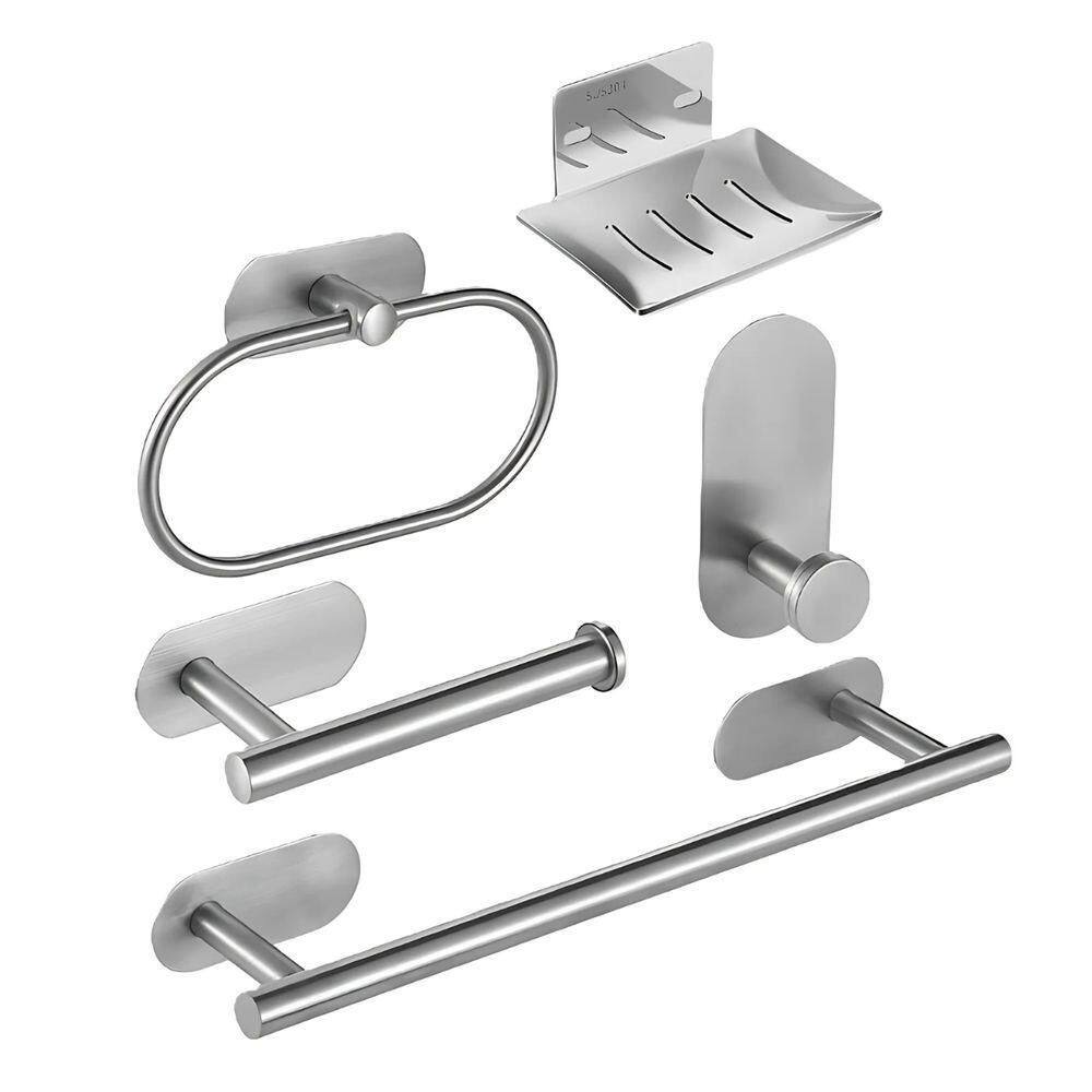 Kit Acessórios Banheiro Inox Autoadesivo Com 5 Peças Suporte