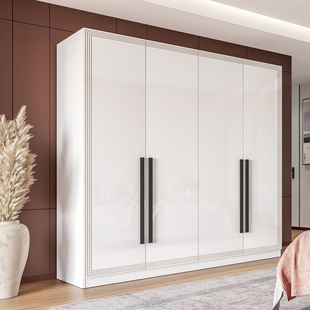 Guarda Roupa 4 Portas 4 Gavetas Móveis Valência Branco