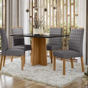 Conjunto Sala de Jantar Mesa Anitta 135cm com 4 Cadeiras Mariah Preto