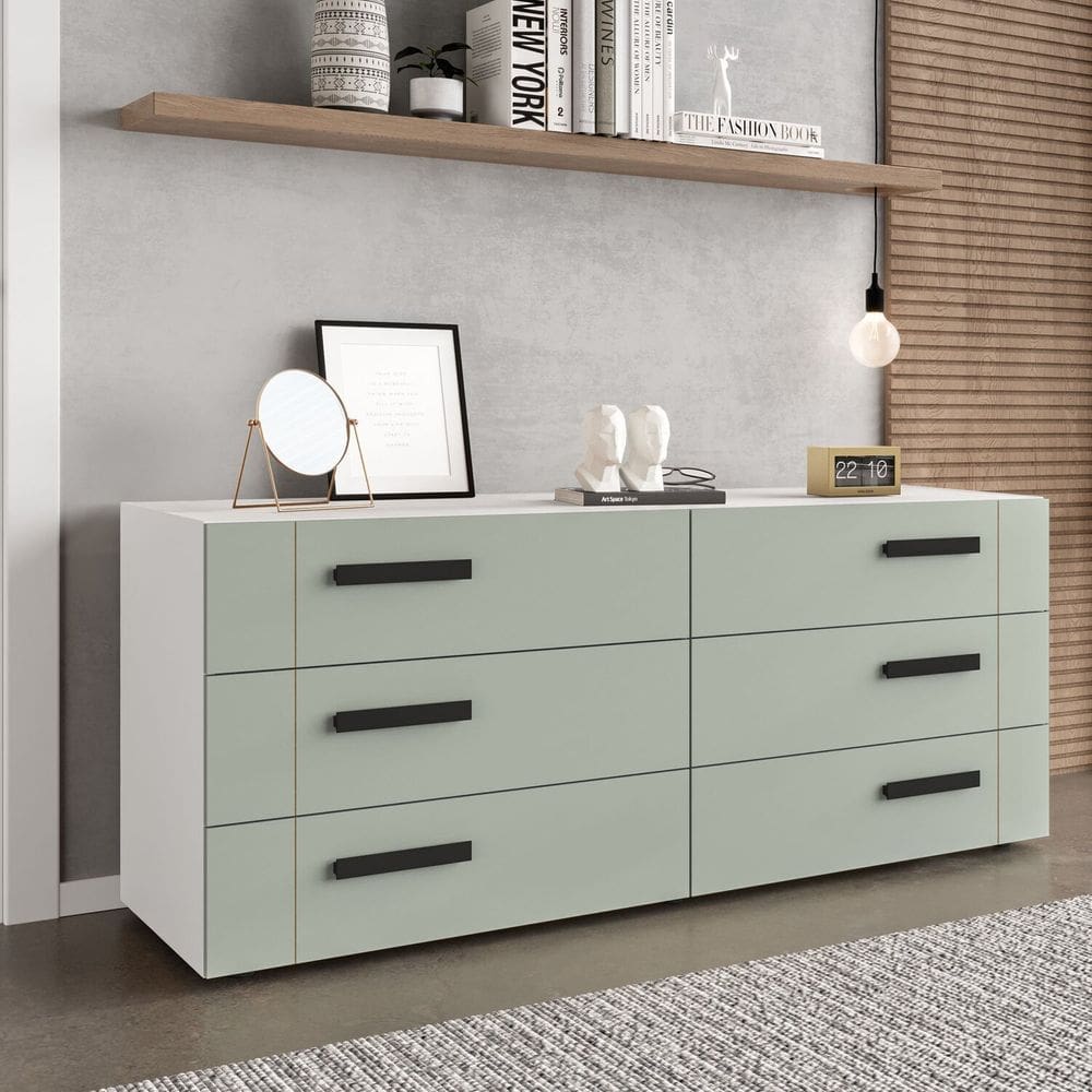 Cômoda 6 Gavetas Lisboa Politorno Móveis Branco/Verde