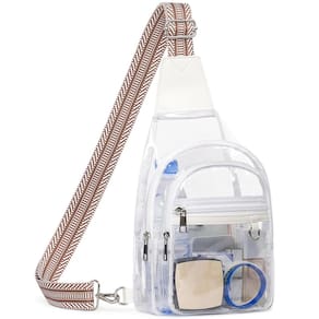 Bolsa transparente QOECI para eventos em estádios, 3 bolsos, branca transparente