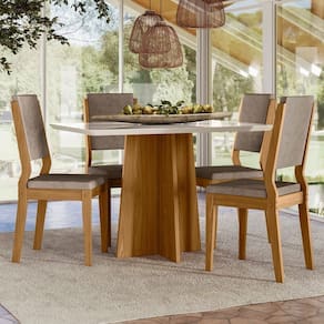 Conjunto Sala de Jantar Mesa Anitta 120cm com 4 Cadeiras Carol Off White
