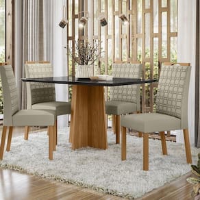 Conjunto Sala de Jantar Mesa Anitta 135cm com 4 Cadeiras Mariah Preto