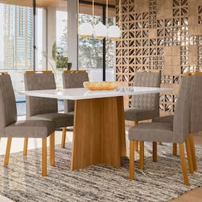 Conjunto Sala de Jantar Mesa Anitta 160cm com 6 Cadeiras Mariah Off White