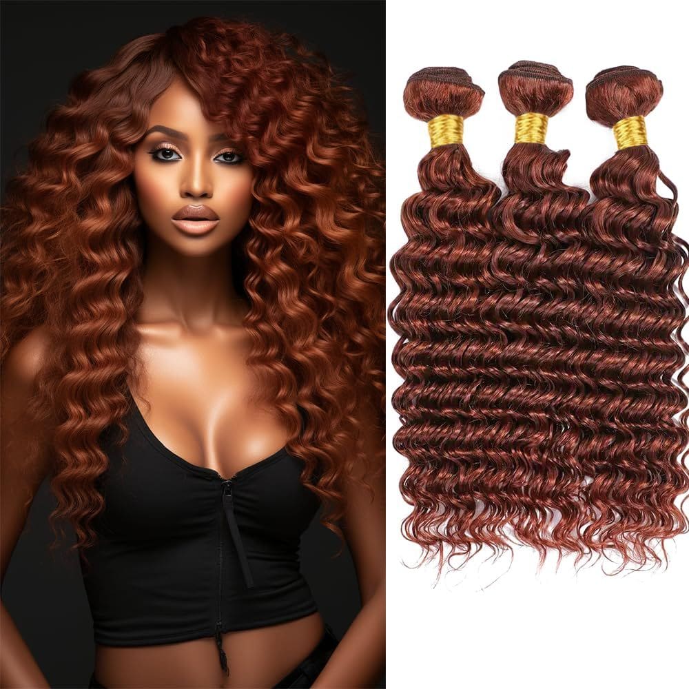 Pacotes de cabelo Yuksoocosh Color 33 Copper Red Deep Wave 14-18 polegadas