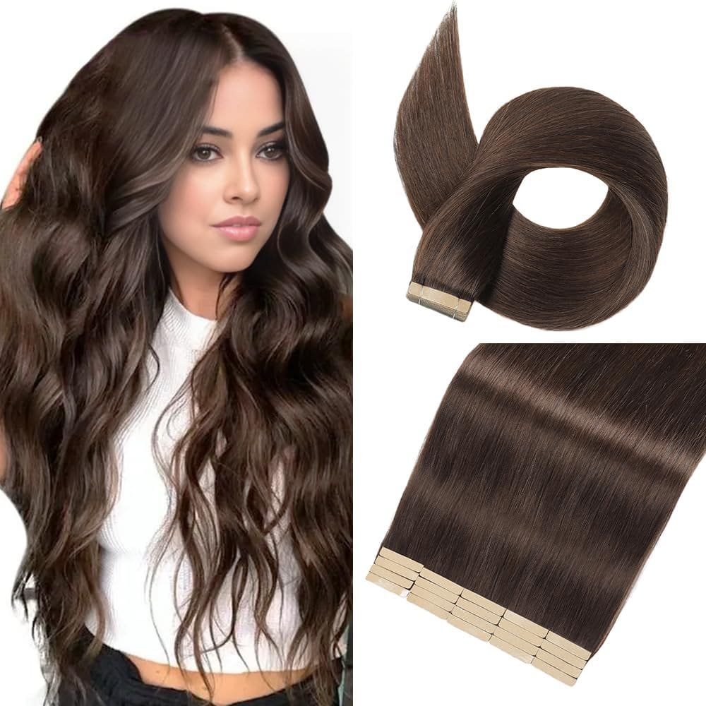 Fita adesiva em extensões de cabelo YNSNR marrom escuro 50cm para mulheres