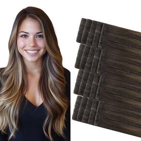 Fita adesiva em extensões de cabelo COOKAYU Balayage de marrom escuro a loiro sujo