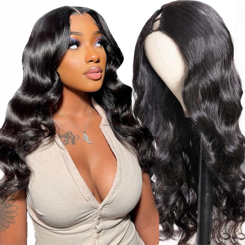 Peruca de cabelo humano em U Part Glowwing Body Wave 40cm 180% de densidade