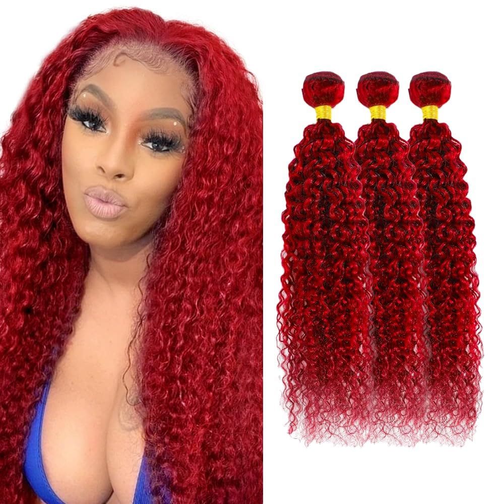 Extensões de cabelo Zevpiul Kinky Curly Fire Red Brazilian 20-24 polegadas