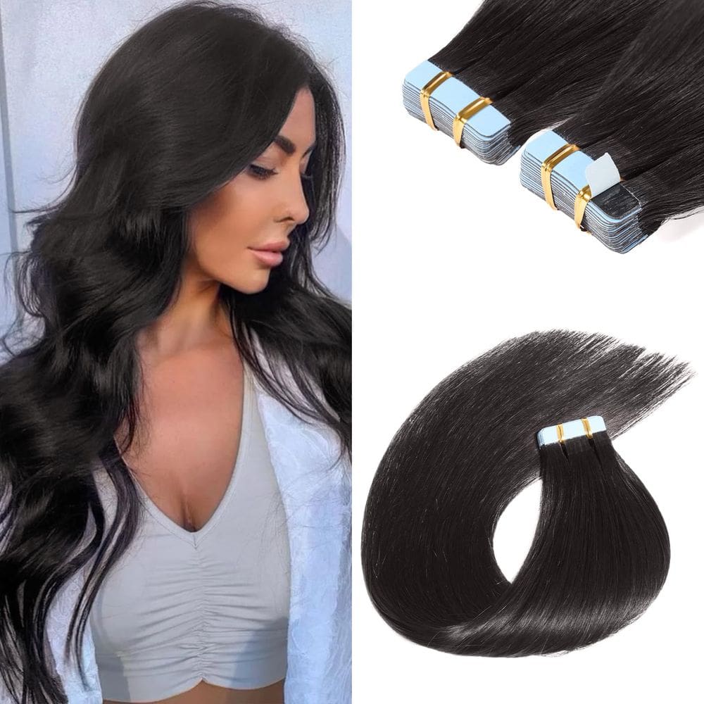Extensões de cabelo Sunfly Black Tape em cabelo humano 50g 60cm