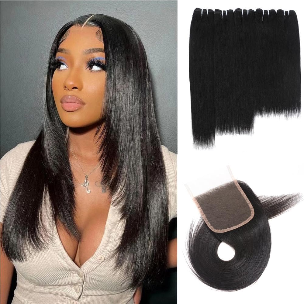 Pacotes de cabelo com fecho MeiQin Straight Brazilian Remy