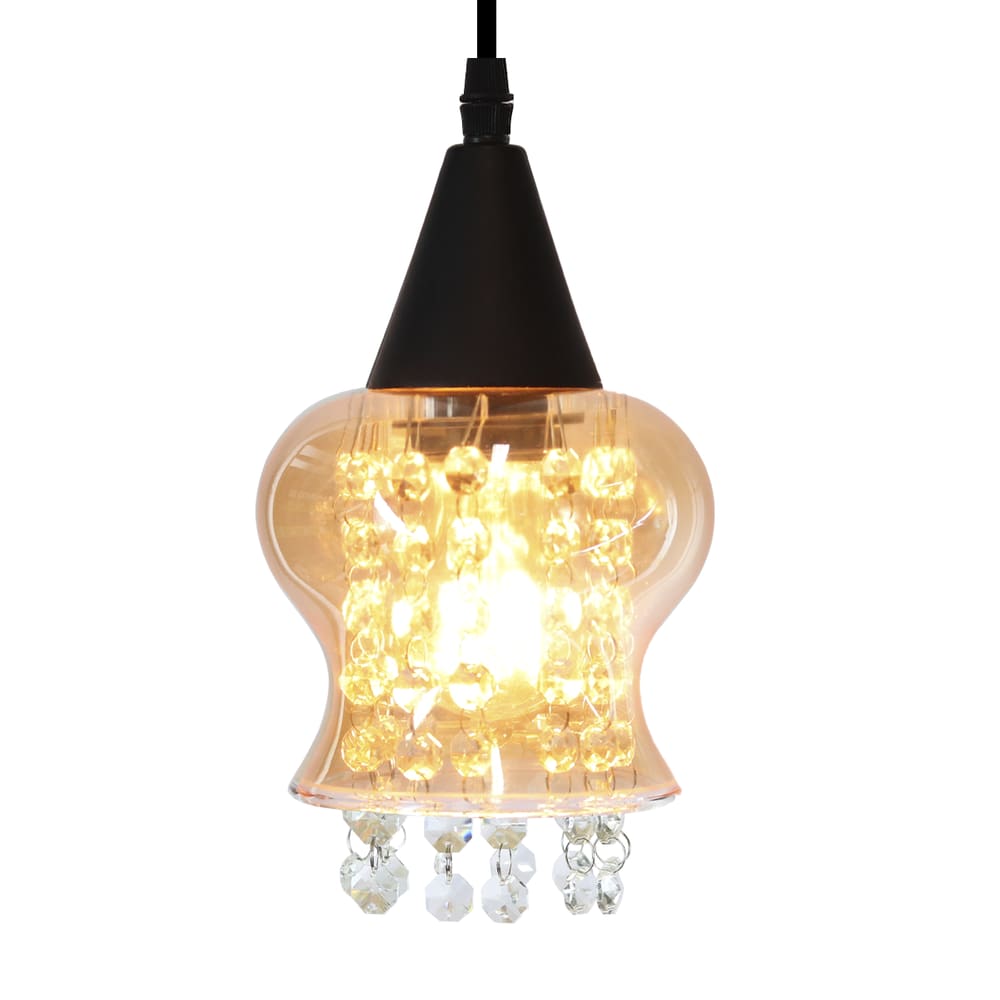 Lustre Pendente Taschibra Cristal Aisha Liso E27 Conhaque Bivolt Preto