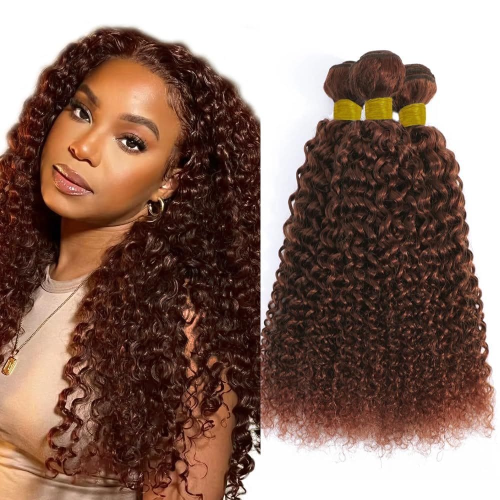 Extensões de cabelo Lukcttr Auburn Color 33# Curly 22 24 26 cm